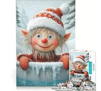 Rompecabezas para Adultos de 1000 Piezas: Elfo navideño en la Nieve, decoración de Pared, decoración para el hogar, con Piezas de Formas aleatorias Que encajan Perfectamente 38x52cm