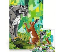 Rompecabezas para Adultos de 1000 Piezas: Encuentro Entre el Puma y la Liebre Juegos educativos, Divertidos y con Humor Ideales para Decorar el Escritorio 38x26cm