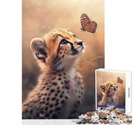 Rompecabezas para Adultos de 1000 Piezas Encuentro Entre Guepardo y Mariposa Juegos relajantes para Pasar el Tiempo en casa Decoración del hogar Regalo Ideal para Toda la Familia (50x75cm)