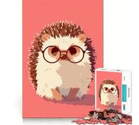 Rompecabezas para Adultos de 1000 Piezas Erizo con Gafas,ilustración Minimalista y Adorable,articulaciones Suaves,Divertido Juego Casual para Resolver Problemas,Ideal para cumpleaños (38x52cm)