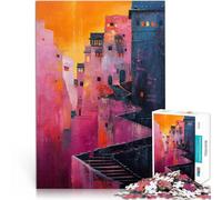 Rompecabezas para Adultos de 1000 Piezas Escaleras de la Ciudad Rosa Juguetes de Juego desafiantes Mejorar el Amor Entre Parejas 38x26cm