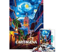 Rompecabezas para Adultos de 1000 Piezas Escena callejera de Cartagena Colombia Juego práctico para Adultos Decoración Perfecta cumpleaños y Navidad (tamaño 50x75cm)