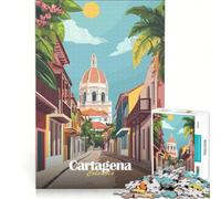 Rompecabezas para Adultos de 1000 Piezas: Escena callejera de Cartagena, Colombia Juguete Educativo, Divertido y con Humor Incluye póster y Hoja de Preguntas a Juego 50x75cm