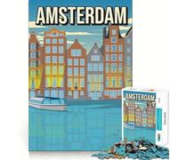 Rompecabezas para Adultos de 1000 Piezas Escenario de los Canales de Ámsterdam,Horizonte de la Ciudad,Arte de Viajes,Ajuste, Arte Inteligente,Regalo de Juego Lento,Regalo de Arte navideño