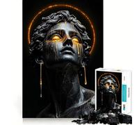 Rompecabezas para Adultos de 1000 Piezas Escultura Negra con Ojos Dorados goteando y halo Ideal para decoración,Juego de Habilidad Mental,diversión Casual o decoración navideña 50x75cm