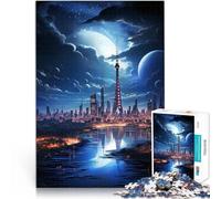 Rompecabezas para Adultos de 1000 Piezas Espacio de la Ciudad del Futuro Juego Familiar para y con póster a Juego y Hoja de Trivia 52x38cm