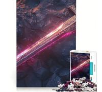 Rompecabezas para Adultos de 1000 Piezas Espada mágica roja neón Juguete Educativo Divertido y con Humor Incluye póster y Hoja de Preguntas a Juego 38x26cm