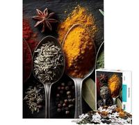 Rompecabezas para Adultos de 1000 Piezas Especias en cucharas sobre Fondo Negro Rompecabezas para Adolescentes Regalo de cumpleaños Juguete difícil y desafiante Juego Intelectual 38x26cm