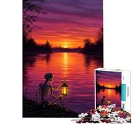 Rompecabezas para Adultos de 1000 Piezas Esqueleto con Linterna Junto al río al Atardecer Juguetes educativos para Aprender y Jugar en Familia Regalos de Amigo Invisible (Tamaño 38x52cm)