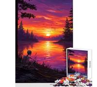 Rompecabezas para adultos de 1000 piezas esqueleto contemplando la puesta de sol junto al lago juguetes de bricolaje gran regalo juegos de relajación con póster a juego y hoja de trivia tamaño 38x26cm