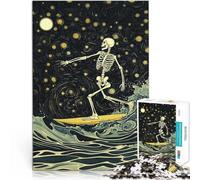 Rompecabezas para Adultos de 1000 Piezas Esqueleto Surfista de la Noche Estrellada Aprendizaje Educativo Buen Regalo 52x38cm