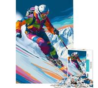 Rompecabezas para Adultos de 1000 Piezas Esquiador Colorido en una Ladera de montaña Juego Educativo desafío Juguete Juego Familiar diversión Familiar Regalos de cumpleaños tamaño 38x26cm