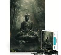 Rompecabezas para Adultos de 1000 Piezas Estatua de Buda en un Bosque,Corte Premium,Divertido,lógico,Juguete,fácil de Usar,decoración navideña para la Pared (38x52cm)