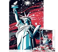 Rompecabezas para Adultos de 1000 Piezas Estatua de la Libertad con Fuegos Artificiales Juguetes antiestrés Obras de Arte Regalo Juegos Divertidos con Piezas de Formas aleatorias Totalmente
