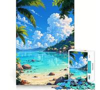 Rompecabezas para Adultos de 1000 Piezas, Estilo Chibi, Playa Tropical, Bordes Finos, Juego cognitivo, Juguete Relajante, decoración navideña para la Pared (50x75cm)