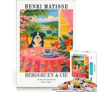 Rompecabezas para Adultos de 1000 Piezas Estilo Henri Matisse con Estampado de Perro Juego Familiar antiestrés cumpleaños y Navidad 38x26cm