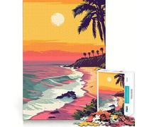 Rompecabezas para Adultos de 1000 Piezas,Estilo Minimalista,con diseño de Playa de Los Ángeles,Bordes Finos,Ideal para Resolver Problemas,Relajarse y divertirse en cumpleaños (38x52cm)