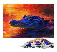 Rompecabezas para Adultos de 1000 Piezas Estilo Pintura al óleo de cocodrilo Incluye póster y Hoja de Trivia a Juego (38 x 26 cm)