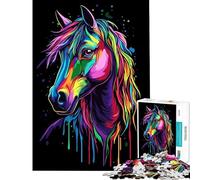 Rompecabezas para Adultos de 1000 Piezas Estilo Pop Art Caballo Arcoíris desafío Educativo Carrera de Velocidad Manual Juego Imposible para Mayores de 14 años (50x75cm)