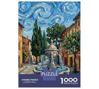 Rompecabezas Para Adultos De 1000 Piezas European Town Square with Fountain Painting Rompecabezas Para Adultos Juego De Ingenio Desafío Difícil Gran Regalo Para Los Amantes De Los Juegos 38x26cm/1000p