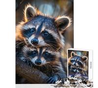 Rompecabezas para Adultos de 1000 Piezas Familia de Animales mapaches Juguetes educativos Ideas de Regalo para Juegos educativos Que mejoran el Amor en Pareja tamaño 50x75cm