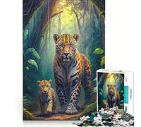 Rompecabezas para Adultos de 1000 Piezas Familia de jaguares de la Jungla, Juego de ingenio, dificultad Alta, cumpleaños y Navidad 38x26cm
