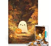 Rompecabezas para Adultos de 1000 Piezas: Fantasma y Calabaza adorables en un Bosque otoñal Juguetes para armar, desafiante para completar Colección de Artistas Bellas Artes 38x26cm