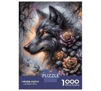 Rompecabezas para Adultos De 1000 Piezas Fantasy Charcoal Wolf in A Rose Forest Rompecabezas para Adultos Juego De Ingenio Regalo De Cumpleaños Desafío Educativo 38x26cm/1000pcs
