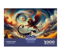 Rompecabezas para Adultos De 1000 Piezas Fantasy Desert Battle Lion Vs Scorpion Rompecabezas para Adolescentes Juego De Ingenio Decoración del Hogar Actividades Divertidas En Casa, 70x50cm/1000pcs