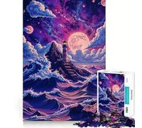 Rompecabezas para Adultos de 1000 Piezas Faro bajo el Cielo cósmico Arte de Corte preciso Juego cognitivo y Divertido Relajante (38x26cm)