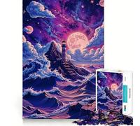 Rompecabezas para Adultos de 1000 Piezas Faro bajo el Cielo cósmico,Borde, Juego Inteligente,Regalo,Juego de Ocio navideño,Arte (38x52cm)