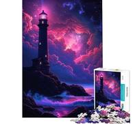 Rompecabezas para Adultos de 1000 Piezas Faro bajo un Cielo Estrellado Rompecabezas de 1000 Piezas Juguetes antiestrés Divertidos y Originales Amigos y Familiares (50x75cm)