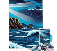 Rompecabezas para Adultos de 1000 Piezas Faro Durante una tormenta Rompecabezas para Adultos Juegos relajantes decoración de Pared cumpleaños y Navidad (tamaño 38x26cm)