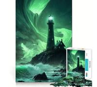 Rompecabezas para Adultos de 1000 Piezas,Faro en la Aurora,Borde, Juego Inteligente,Regalo,Juego ocioso,Arte navideño (38x26cm)