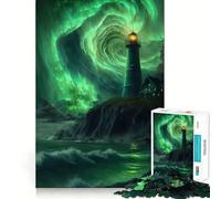 Rompecabezas para Adultos de 1000 Piezas Faro en la Aurora,diseño de Borde Premium,Rompecabezas de lógica,Juego para el Tiempo Libre,diversión,decoración navideña (50x75cm)