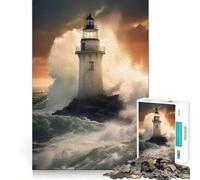 Rompecabezas para Adultos de 1000 Piezas Faro en la Tempestad,Corte Premium,Divertido,Juguete para ejercitar la Mente,Juego Relajante,decoración de cumpleaños,Regalo (38x52cm)