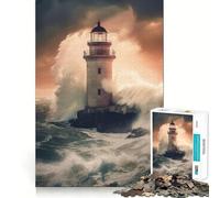 Rompecabezas para Adultos de 1000 Piezas Faro en la Tempestad,Encaje, Arte,Juego Mental,Regalo,Juego Lento,Regalo de Arte navideño (38x26cm)