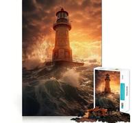 Rompecabezas para Adultos de 1000 Piezas Faro en la Tempestad Piezas de Corte Limpio Juego de lógica Divertido para Pasar el Tiempo Libre Regalo de decoración navideña (38x26cm)