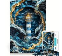 Rompecabezas para Adultos de 1000 Piezas Faro en la tormenta,Arte Kintsugi,Piezas de Corte Limpio,lógica,Juguete Divertido,Juego para el Tiempo Libre,decoración navideña,Regalo (50x75cm)