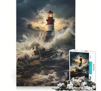 Rompecabezas para Adultos de 1000 Piezas Faro en Mares tempestuosos Juego práctico Divertido y con Humor Lista de Deseos con Papá Noel 38x52cm