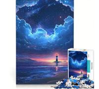 Rompecabezas para Adultos de 1000 Piezas Faro en una Isla Costera bajo un Cielo Estrellado Juego práctico Divertido y con Humor Lista de Deseos con Papá Noel 50x75cm