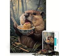 Rompecabezas para Adultos de 1000 Piezas Festín de Fideos del Castor de Corte Premium Juguete Divertido para ejercitar la Mente Juego Relajante Decoración de cumpleaños Regalo (38x26cm)