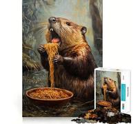 Rompecabezas para Adultos de 1000 Piezas Festín de Fideos del Castor Juego de lógica de Ajuste preciso Juego fácil Arte de Pared navideño (38x26cm)