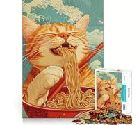 Rompecabezas para Adultos de 1000 Piezas Festín de Fideos para Gatos con diseño de Arte de Corte Fino Juego para estimular la Mente y Disfrutar de Momentos de Tranquilidad 38x26cm