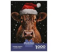 Rompecabezas para Adultos De 1000 Piezas Festive Cow Christmas Rompecabezas para Adultos Juego Práctico Corte De Precisión 70x50cm/1000pcs