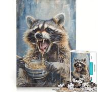 Rompecabezas para Adultos de 1000 Piezas Fideos Ramen Que Come un Mapache Juguetes para armar Divertidos para Reducir el estrés con póster y Hoja de Preguntas a Juego 50x75cm