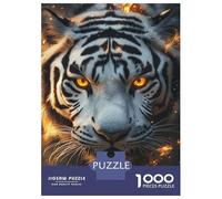 Rompecabezas para Adultos De 1000 Piezas Fiery White Tiger Gaze Rompecabezas para Adultos Juguete Decoración De Pared Difícil Difícil para Cumpleaños, Navidad 52x38cm/1000pcs