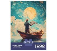 Rompecabezas para Adultos De 1000 Piezas Fisherman Under Giant Moon Rompecabezas para Adolescentes Juguetes Antiestrés Desafío Difícil Diversión Actividades En Casa, 70x50cm/1000pcs