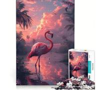Rompecabezas para Adultos de 1000 Piezas: Flamenco en el Lago Rosa, Juguetes para armar, Carrera de Velocidad Manual, con Piezas de Formas aleatorias Que encajan Perfectamente 38x26cm