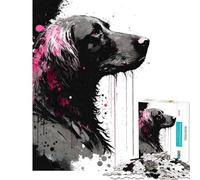 Rompecabezas para Adultos de 1000 Piezas Flat Coated Retriever Rosa Juego desafiante Juguetes educativos decoración Perfecta Regalo Divertido (tamaño 38x26cm)